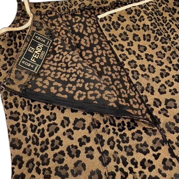 FENDI Vintage FF Logo Leopard Midi Dress One-piece #44 Brown Black [105688] - Picture 9 of 12